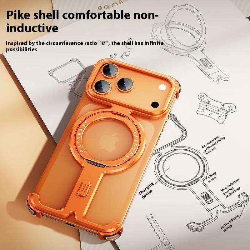 Funda de Metal para Teléfono Oatsbasf para iPhone 17 Pro Max/17 Pro con Soporte Magnético Giratorio 360° Cubierta sin Bordes de Metal de Aluminio Magsafe