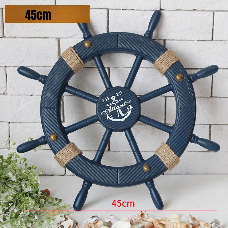 Mediterranes Holzschiffsraddekor 45cm Nautisches Ruder Handgefertigt Handwerklich Langlebiges Hängendes Ornament für die Wohnzimmerwand