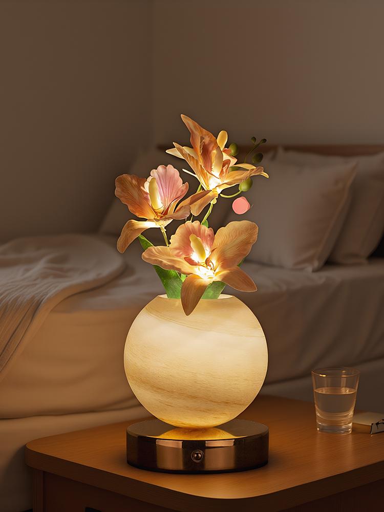 Lampa z sztucznym kwiatem z wazonem, ściemniana, z ładowaniem USB, LED, dekoracyjne światło krajobrazowe na biurko, na prezent dla kobiet, na Dzień Matki