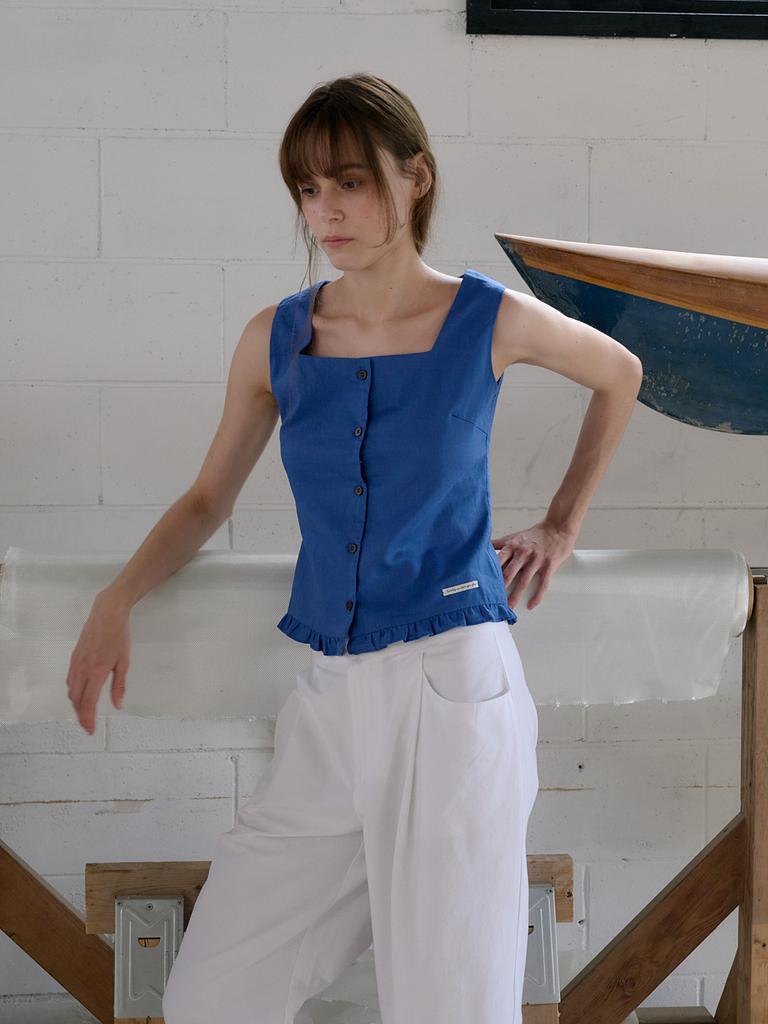 Elssibeui Frill Sleeveless Blouse_Cobalt Blue