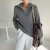 Women's Half-Zip Stand-Up Collar Sweater - Soft, Loose, Lazy Style Knit for Autumn & Winter