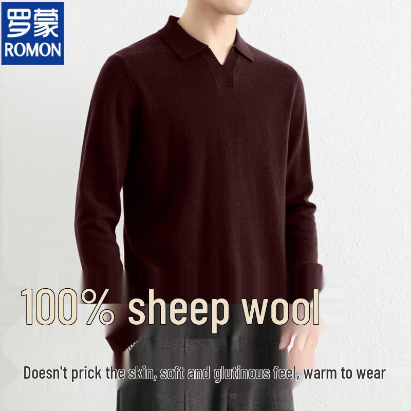ROMON Men's Premium 100% Wool Collared Pullover Sweater
