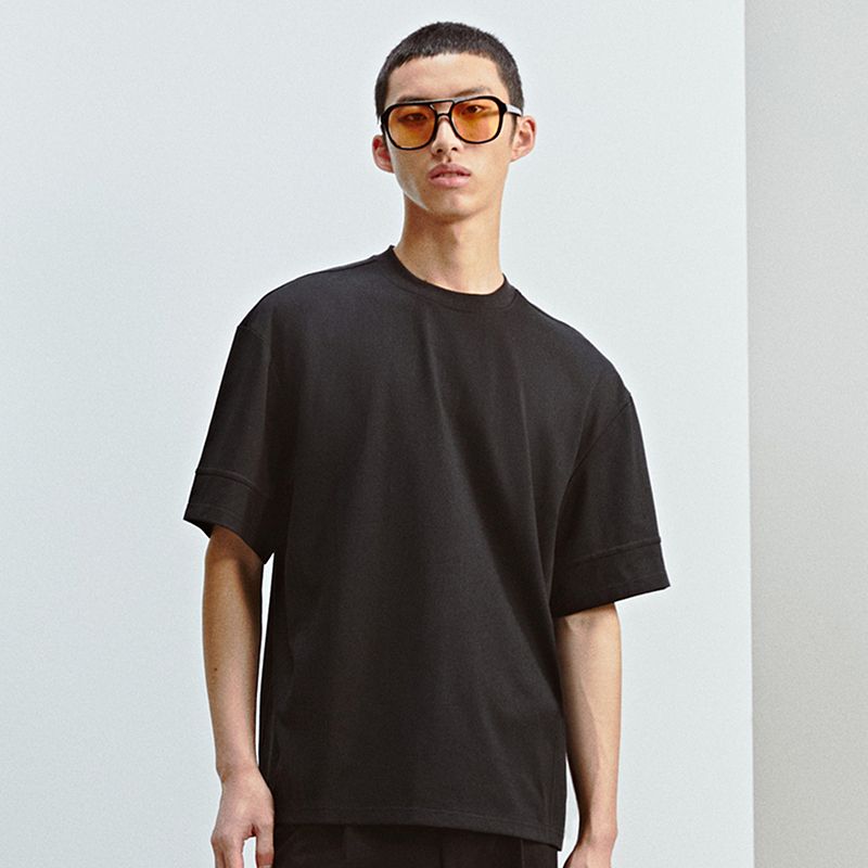 

HM Men s Clothing T-shirt 2025 Summer New Loose Version Heavy American round Neck Loose Short sleeve Top 1288340