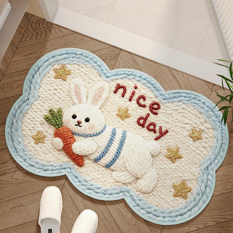 Cartoon Dog Floor Mat Cute Yarn Knit Style Absorbent Rug Non Slip Doormat for Bedroom Living Room Bathroom Home Decor
