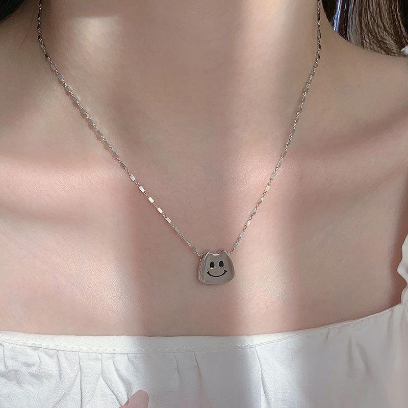 Double Sided Adhesive Drop Smile Small Skirt Necklace Smiley Face Corn Grain Collarbone Chain Cute