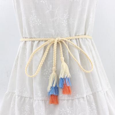 Cotton Thread Fine Decorative Dress Knotted Waist Chain Women's Braided Macaron Tassel Waist Cord