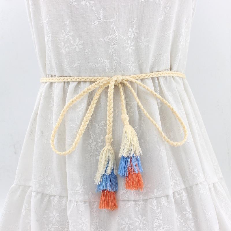 Mei Mary Cotton Thread Fine Decorative Dress Knotted Waist Chain Women's Braided Macaron Tassel Waist Cord