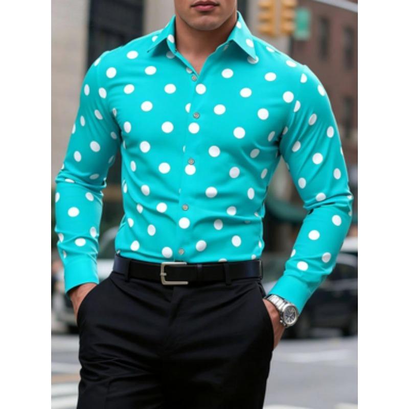 Men's Polka Dot Shirt Casual, Breathable, Comfortable, Fashionable and Trendy Men's Long Sleeved Shirt, Lapel Shirt