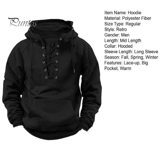 Podzim Zima Muži Mikina s kapucí Šněrovací popruh Volná Elastická manžeta Retro Teplý svetr Středně dlouhá Hip Hop Kapsa Jednobarevná Mikina Top