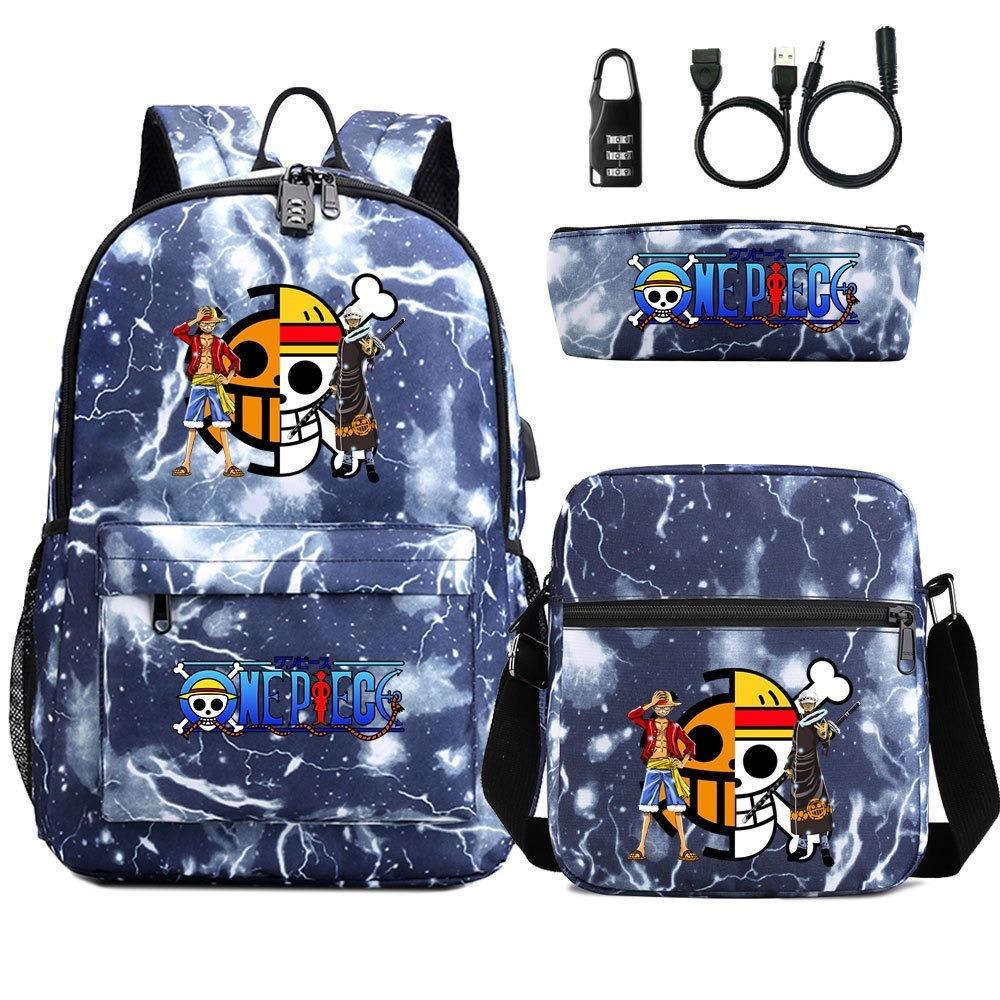 Riman Zaino con lucchetto USB ONE PIECE borsa a tracolla borsa da scuola per studenti astuccio set da tre pezzi uomo e donna