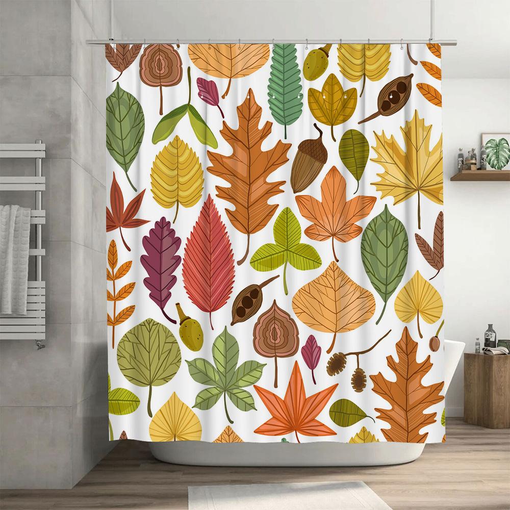 Leaf Pattern Shower Curtain Autumn Decorative Bathroom Accessories for Home Decoration