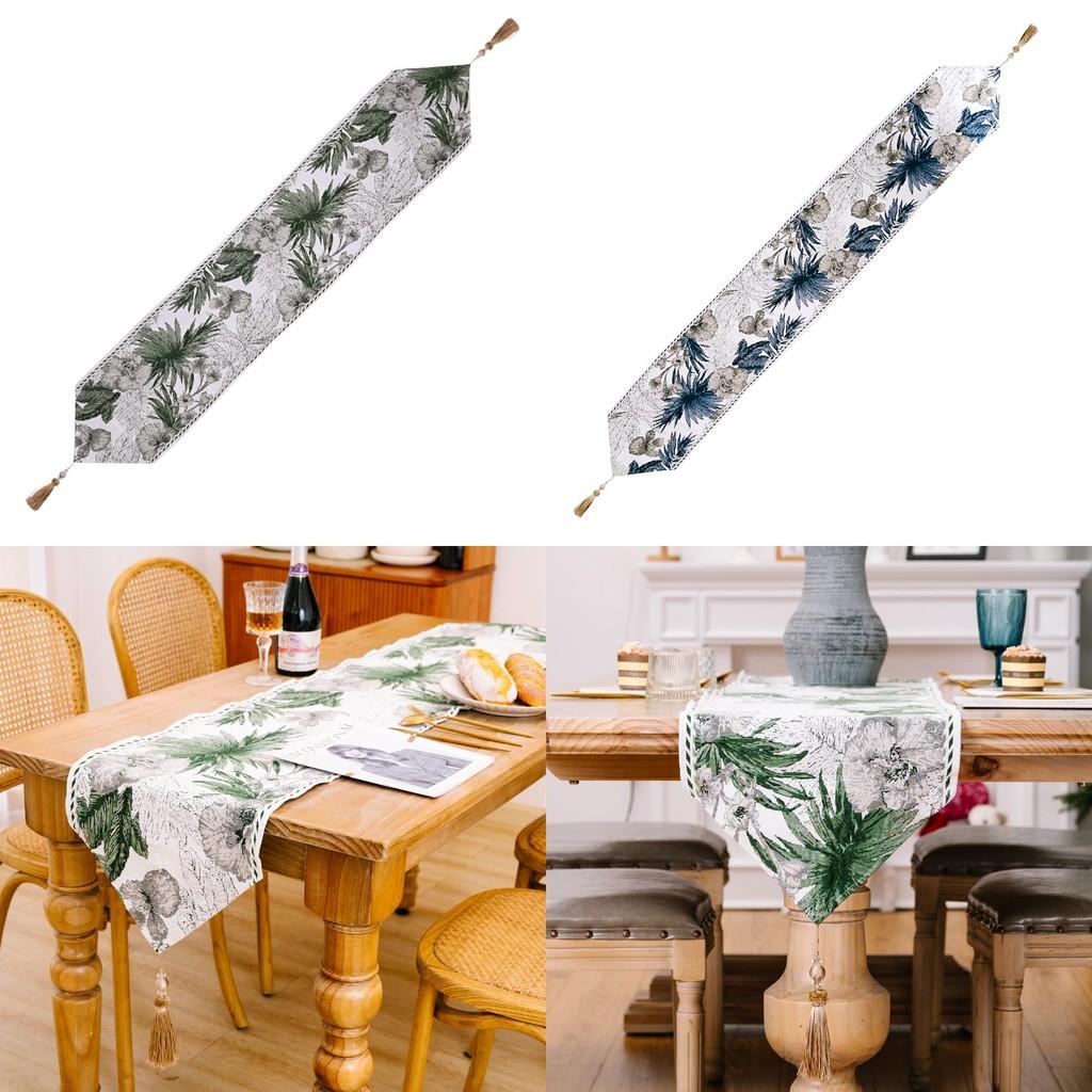 Table Christmas Stylish Decoration Blue Green Floral Table Runner For Home Decor