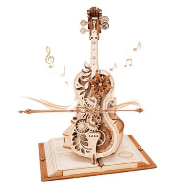 Robotime 3D Wooden Puzzle ROKR Funny Magic Cello Mechanical Music Instrument Creative Toys for Child AMK63