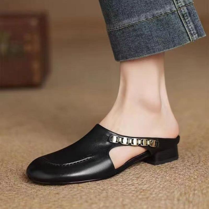 Retro Half-slipper Women's Shoes New Low-heeled Single Shoes Versatile Flip-flops