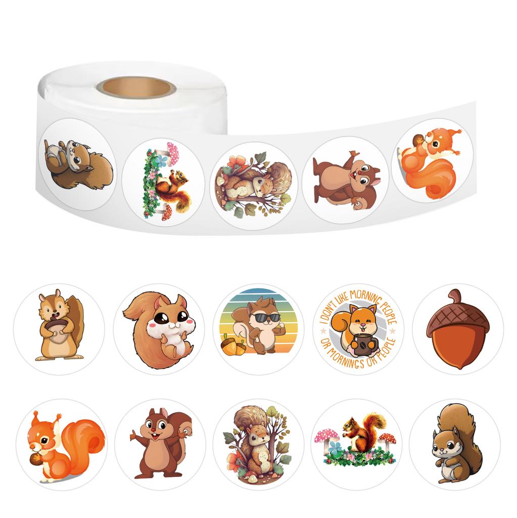 500 Stickers/roll Cartoon Squirrel Animal Roll Stickers Decorative Water Cup Kindergarten Reward Children Color Stickers