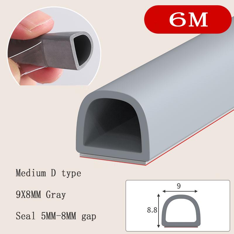 6Meters D/E/I Type Door Window Sealing Strip Silicone Rubber Weather Strip Self-adhesive Tape Anti-collision Insulation Seal