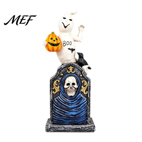 Spooky Home Interior Decor Halloween Tombstone Figurine, Resin Ghost Pumpkin Crow on Hand Painted Party Supplies Statue for Desktop Haunted