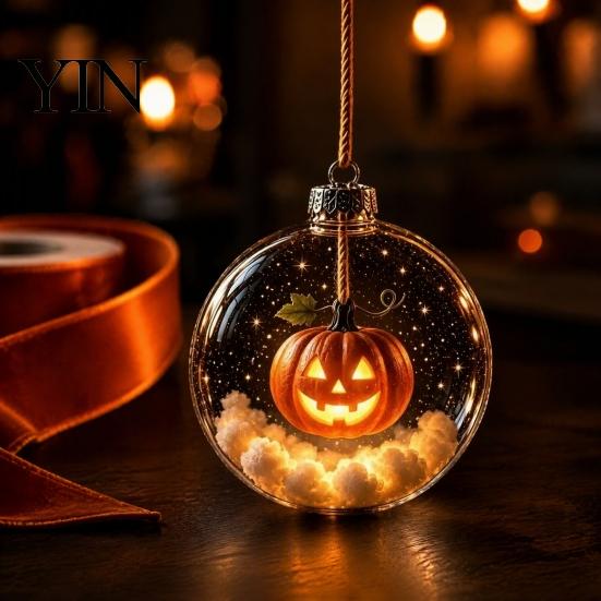 Festive Hanging Decoration Halloween Clear Ball Decoration, Glowing Sphere Ornament with Skeleton, Pendants Pumpkin, Spider Web, Black Cat Decor,