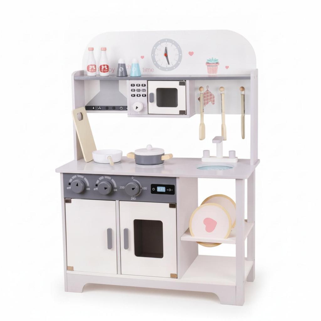 Children's Kitchen Playset Freestanding Pretend Set Cabinet-Style for