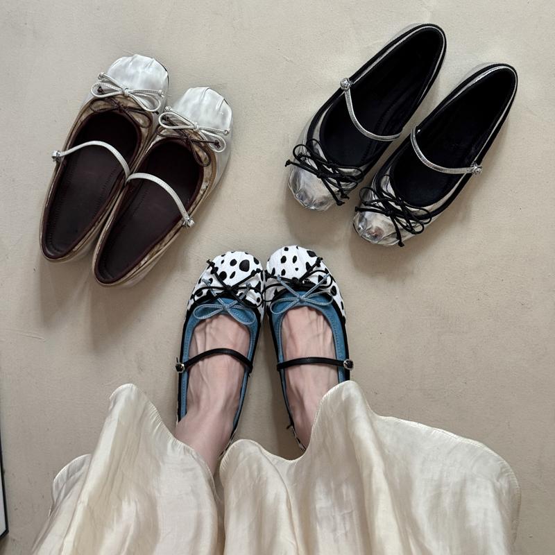 Designer Silvery Women Flats Shoes Concise Round Toe Eelgant Soft Sole Mary Jane Shoes