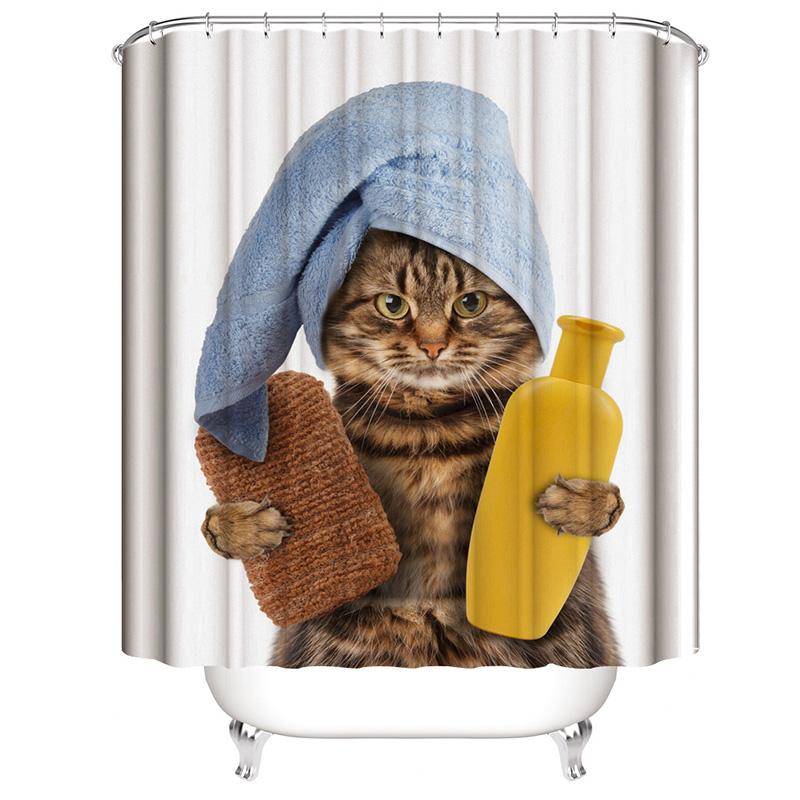 Cool Cat Shower Curtain Set Man Cave Bathroom Decor Awesome Hero Unicorn Shooting Fire Blue Polyester Fabric 12 Hooks Included