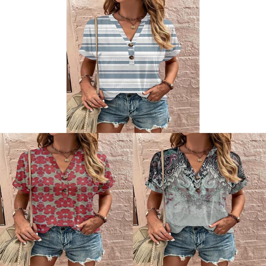 Wish Womens T Shirt With 3d Print And V Neck For Summer Casual Wear