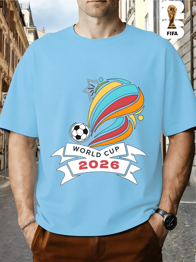 FIFA World Cup Football. US, Canada And Mexico Themed Printed Crew Neck Men's T-Shirt, Regular Men's Undershirt