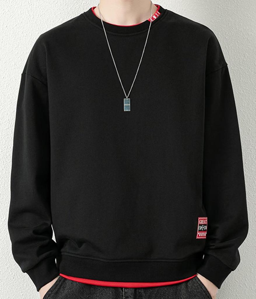 Bligo Pullover Long Sleeve Crew Layered Oversized Black Plus Long Winter Men's Sweatshirt, Neck, Look, Silhouette, Stylish, Spring/Autumn Clothes,