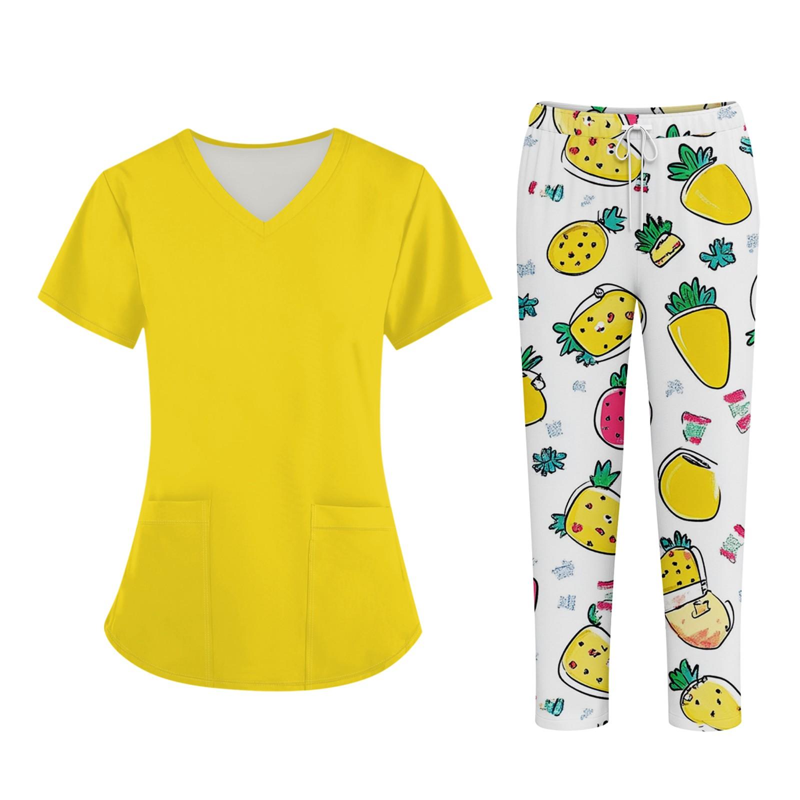 

Плюс размерСкраб с принтом Рабочая форма Топы для женщин Крест V-образным вырезом Хэллоуин Принт с короткими рукавами Забавные футболки Спецодежда Футболка с карманами XL синий