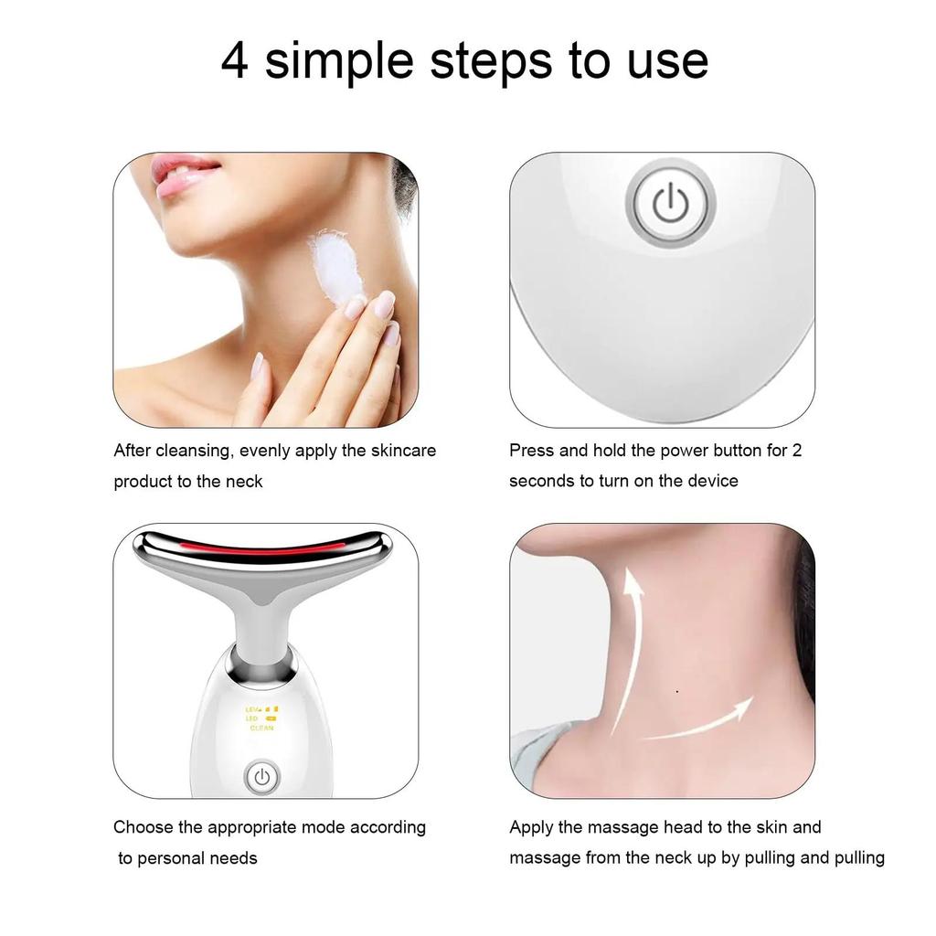 Electric Neck Massager Facial Lift Device with 3 LED Light Modes, Skin Tightening Double Chin Remover Anti Wrinkle Beauty Instrument