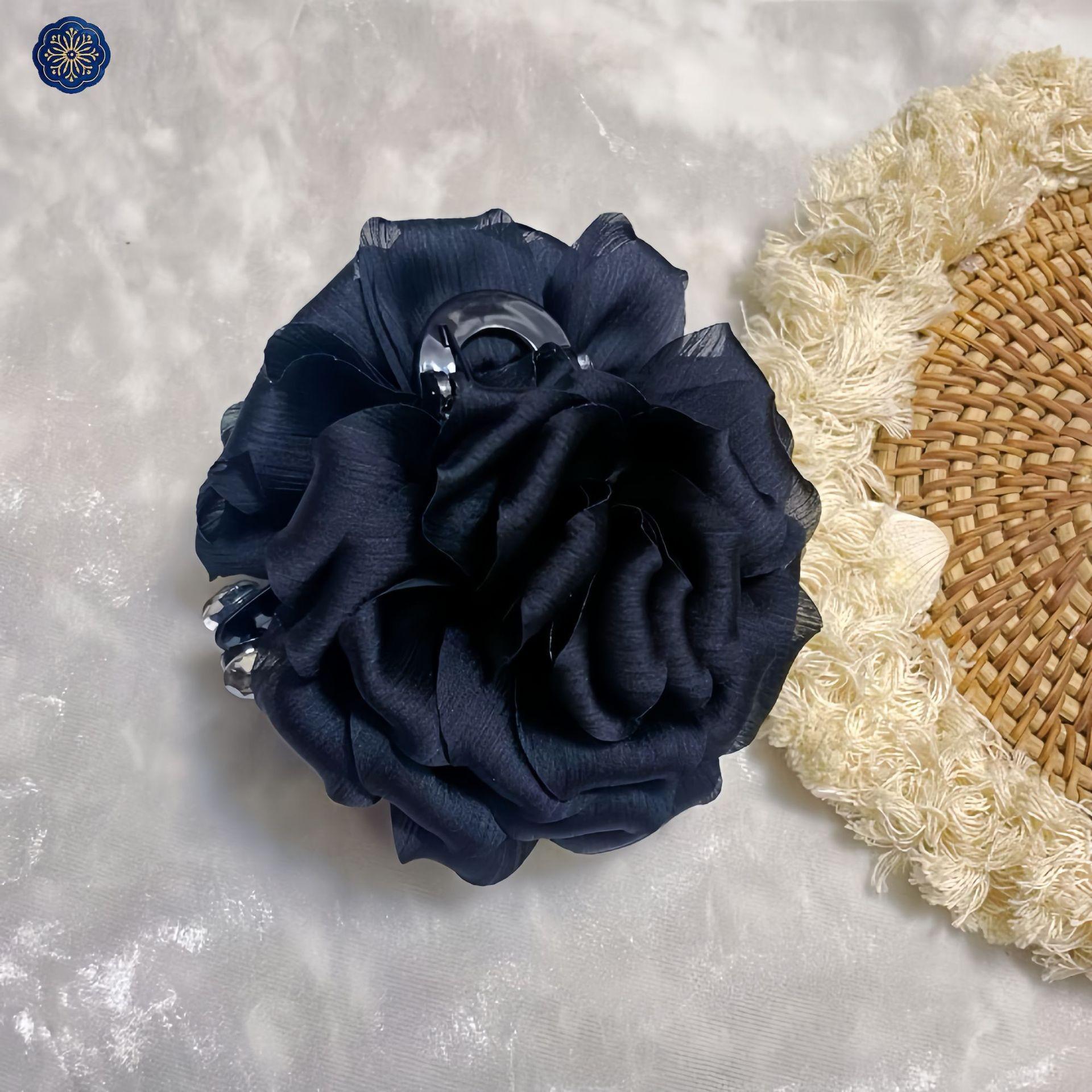 

Korean Large Camellia Flower Hair Claw Clip - High-End Satin Shark Clip Accessory