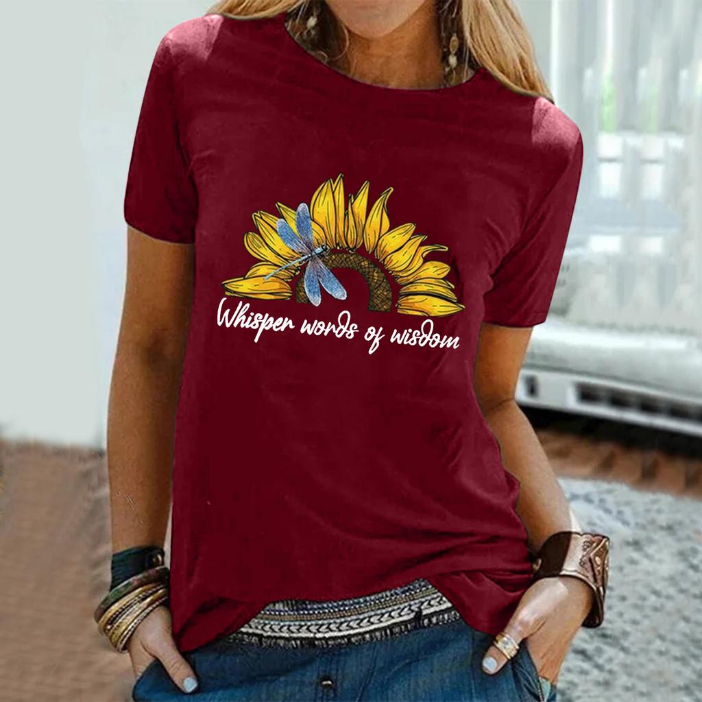 Women Casual Letter Printing Short Sleeves  Loose T-Shirt Blouse Tops