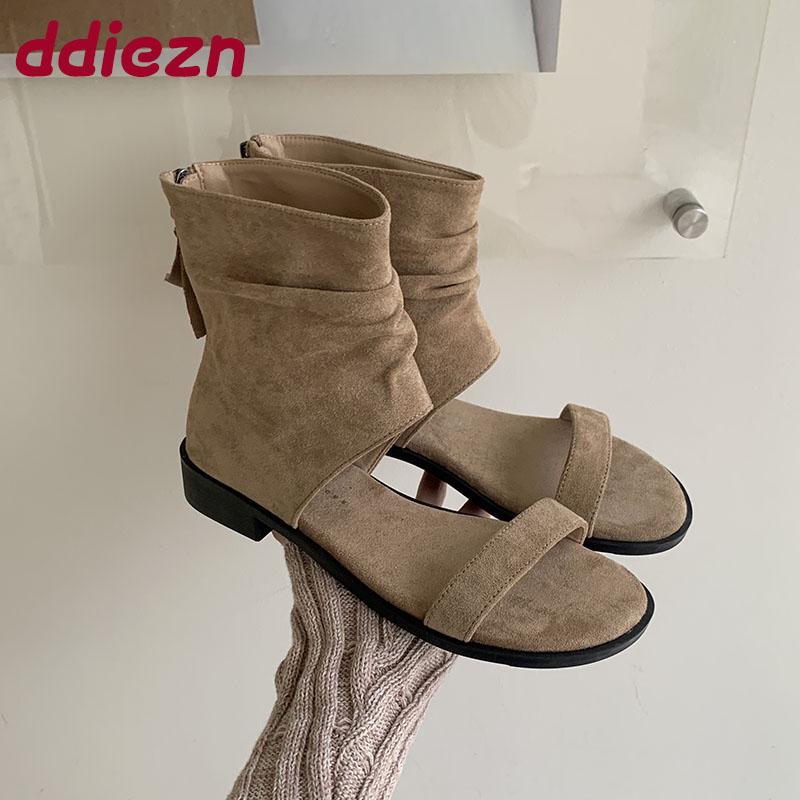 Fashion Female Open Toe Footwear Ladies Flats Sandals Boots Spring Summer Fashion Zippers Women Flats Sandals Ankle Booties Shoes