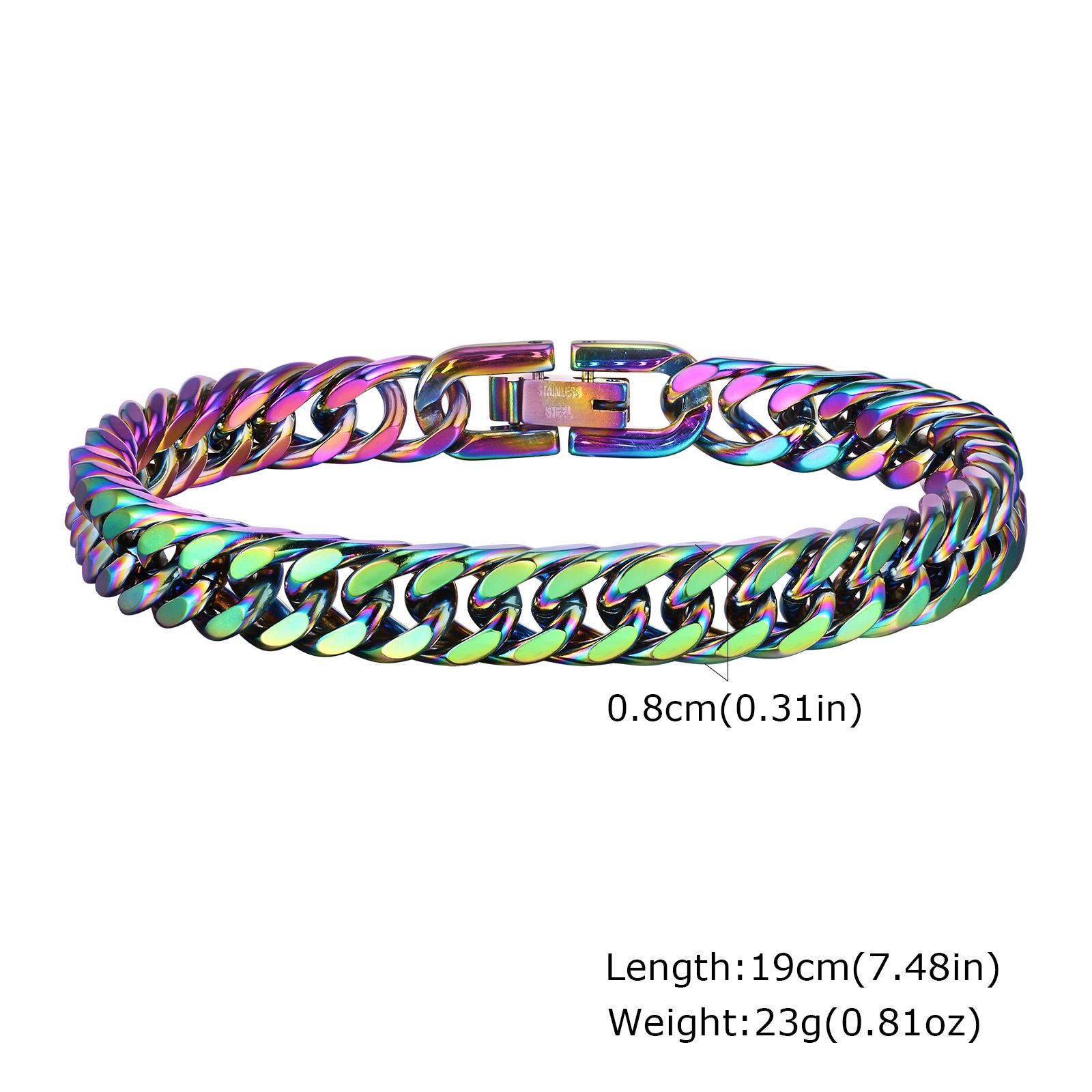 

8mm/10mm/12mm Cuban Link Stainless Steel Man Bracelet Rainbow Colored Square Link Wristband Jewelry Gift for Dad Valentine s day