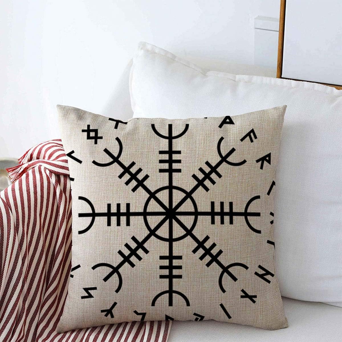 Throw Pillows Cover 18 x 18 Inches Viking Aegishjalmur Helm Awe Terror Icelandic Iceland Vintage Magic Pagan Protection Amulet Norse Old Cushion Case