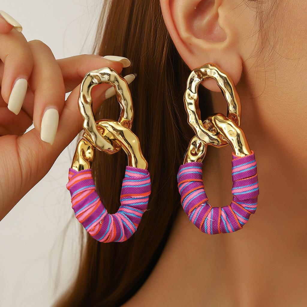 Exaggerated Pleated Oval Faux Leather Wrapped Silver Needle Earrings Premium Leopard Temperament Niche Earrings