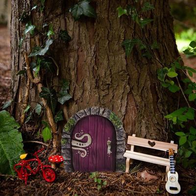 Wooden Fairy Door Miniature Fairy Garden Decoration Elf Dwarf Mini Door for Yard Art Garden Wall Tree Fence Decor