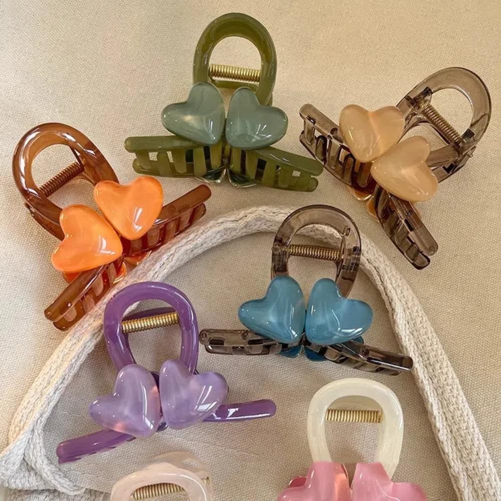 Korean Style Heart Shark Clip Transparent Resin Shark Clip Gift Love Hair Claw  Daily