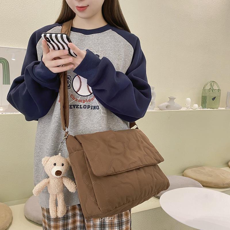 Wind cotton bag, lazy style literary and artistic large-capacity girl student mailman bag, solid color shoulder bag