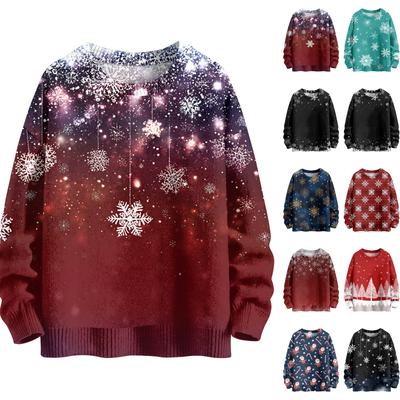Moda Donna Casual Manica Lunga Natalizio Stampato Girocollo Maglia