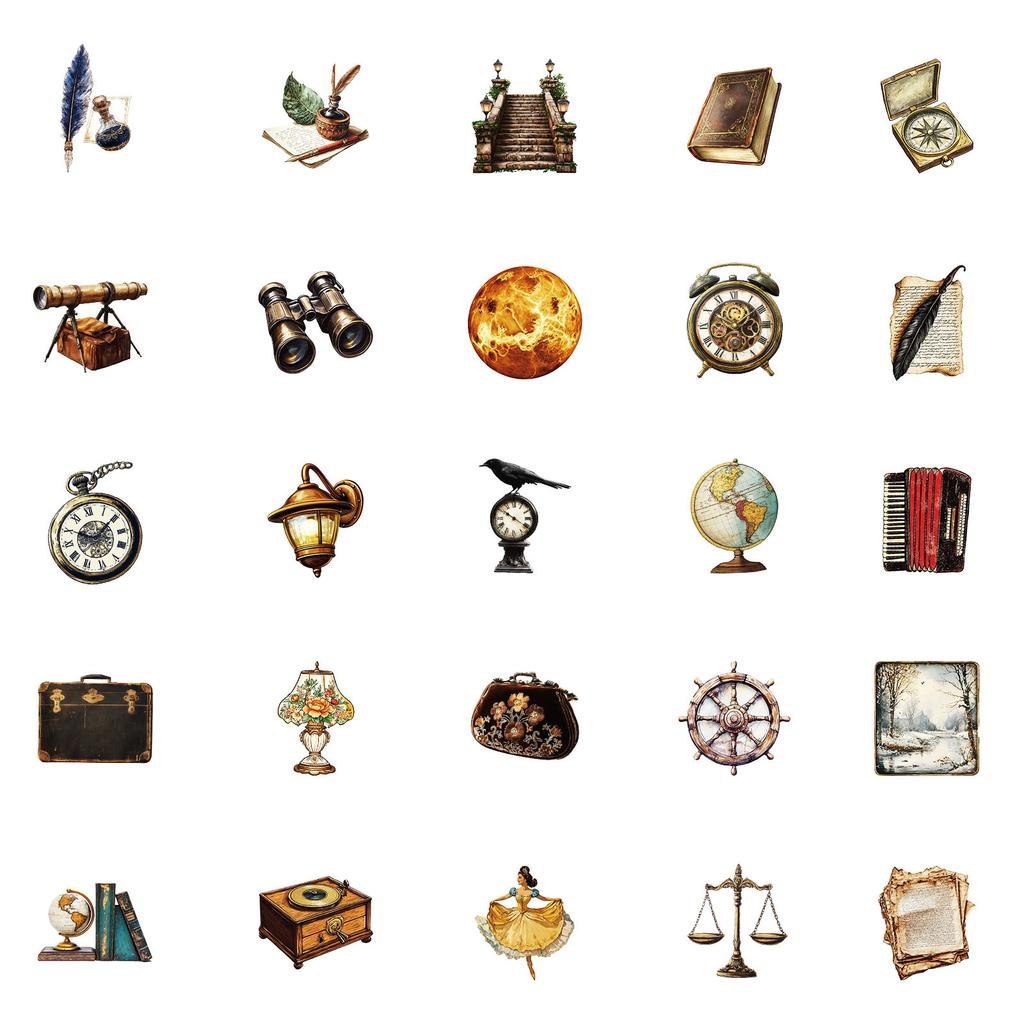 50 European And American Retro Poster Style Stickers Globe Mix And Match Ins Decorative Stickers
