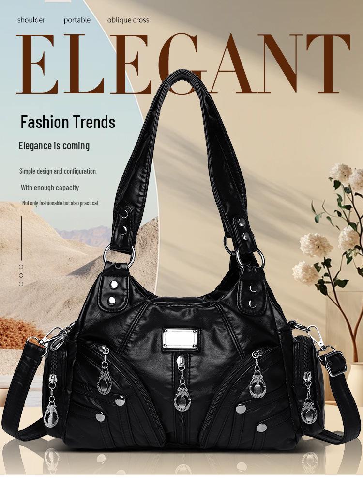 Borsa a tracolla e tote in morbida pelle lavata da donna - Multifunzionale, Casual, alla moda, in PU