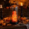 Halloween Pumpkin Skeleton Figurine Decoration Under Glass Dome with Spider Accents Battery Operated Halloween Scene Prop for Seasonal Display