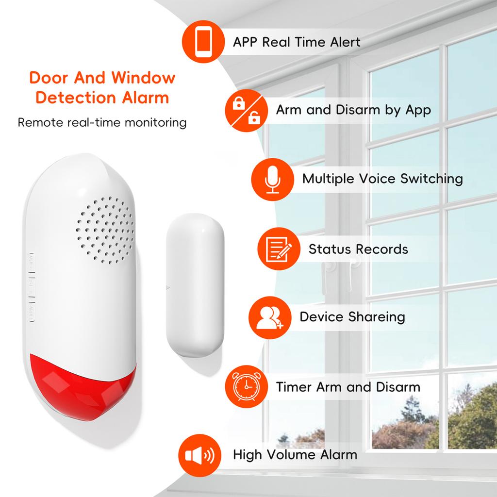 Door Window Alarm Home Security Wireless Magnetic Sensor Anti Theft Alarm Sound and Light Smart Voice Tuya APP Control