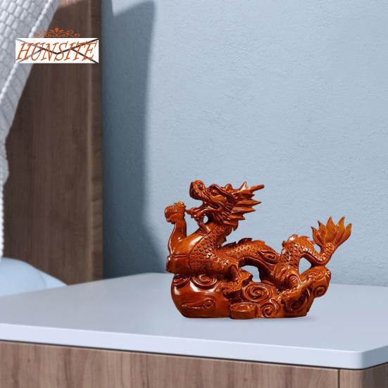 Dragon Ornament Wooden Chinese Zodiac Dragon Statue, Wealth Good Luck Decor
