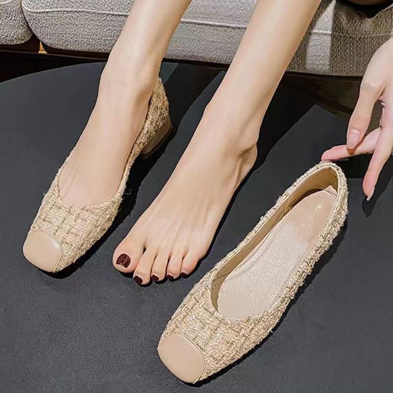 Single Shoes Female Spring and Autumn Celebrity Wind Shallow Mouth Soft Sole Flat Bottom Low Heel Grandma Shoes One Pedal Work Shoes