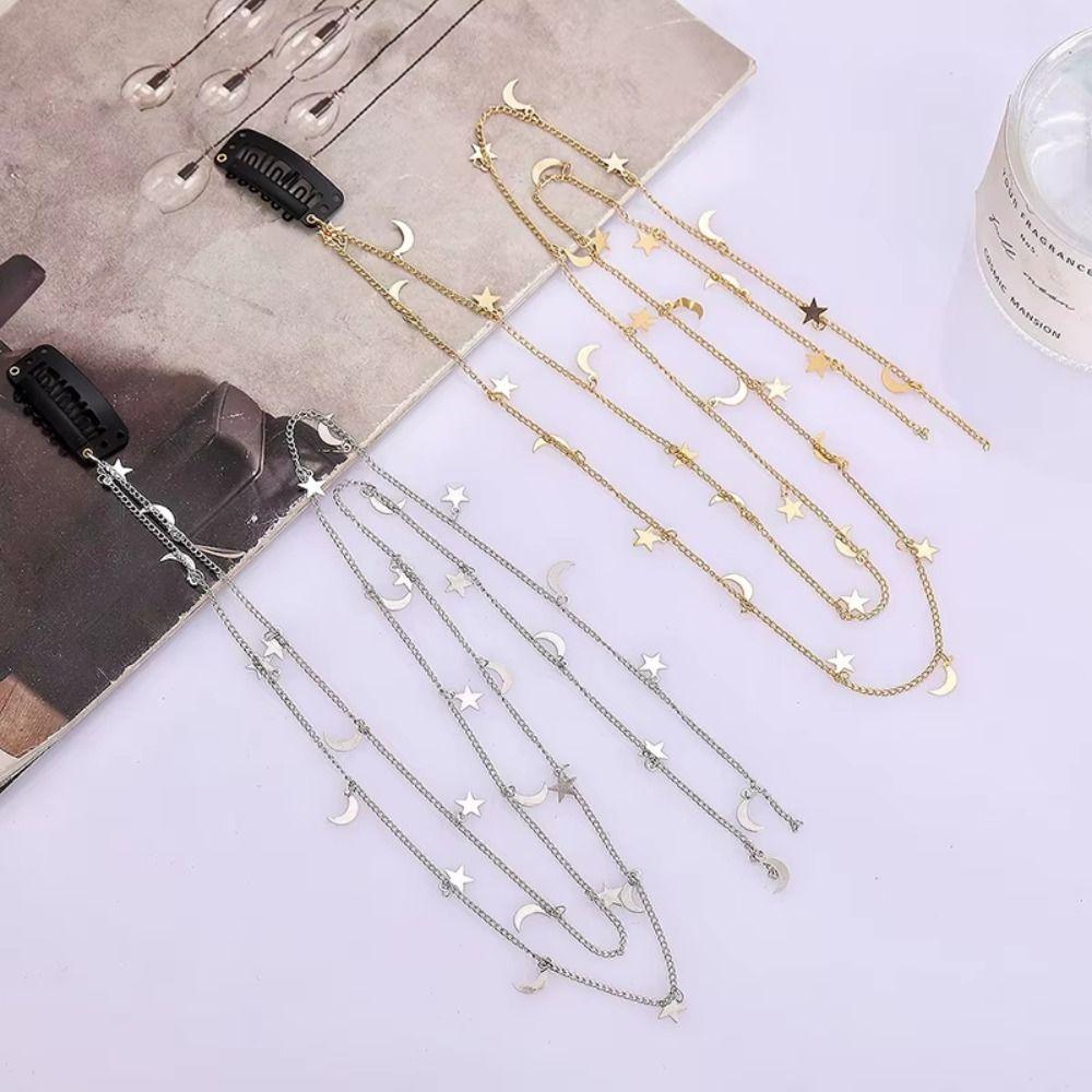 Moon Star Braided Hair Chain Boho Headpiece Trendy Hair Accessory Girls
