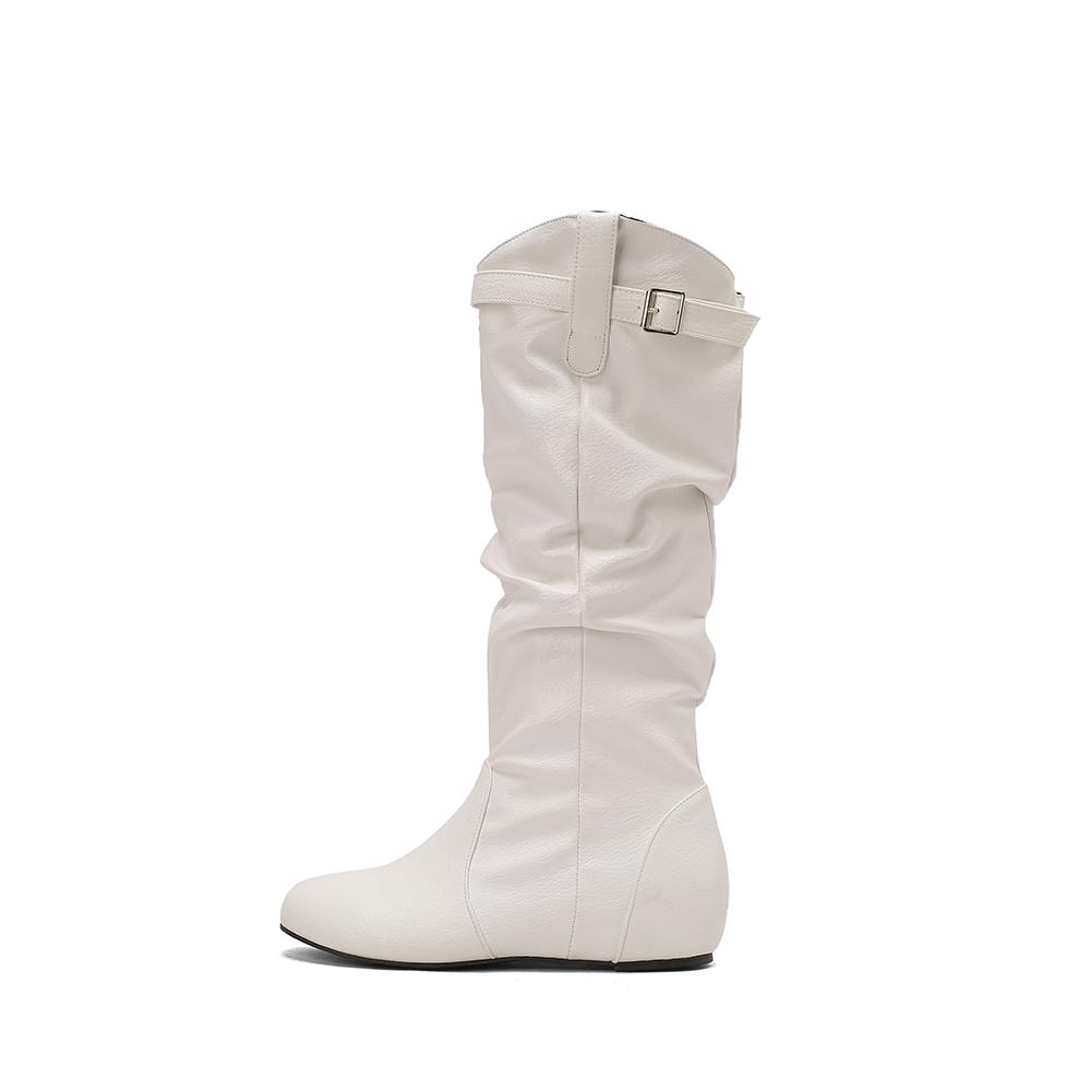 Yellow Wine Red Women Mid Calf Boots Med Wedge Heel Big Size 50