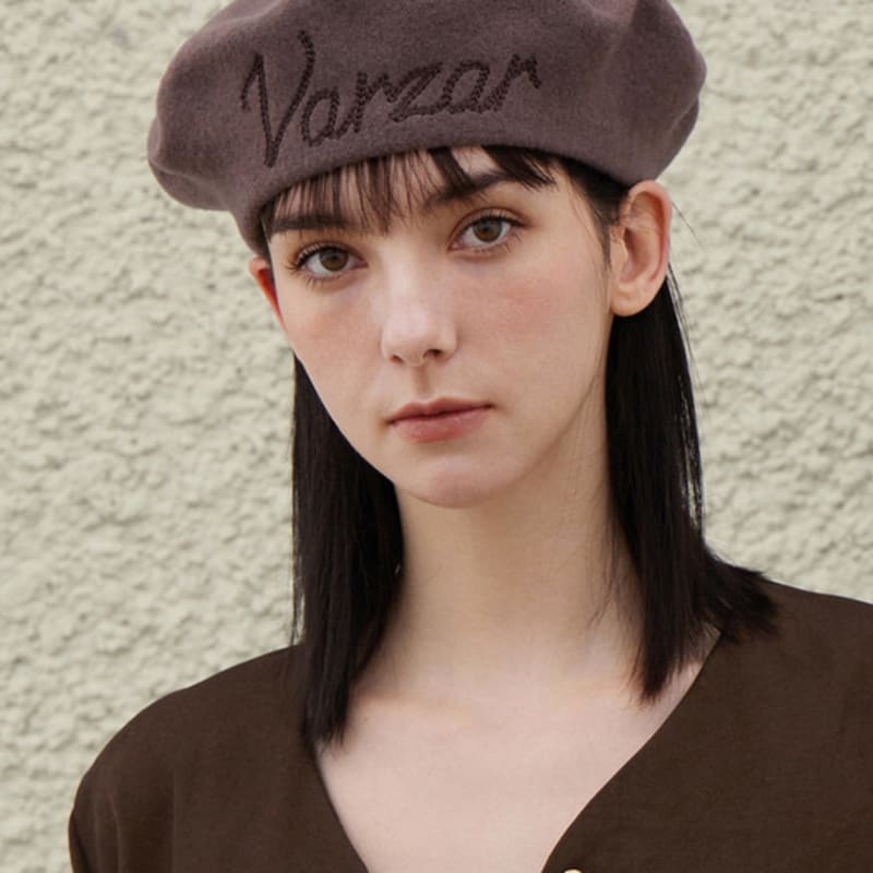 

VARZAR Берет из шерсти с курсивным логотипом Какао FREE