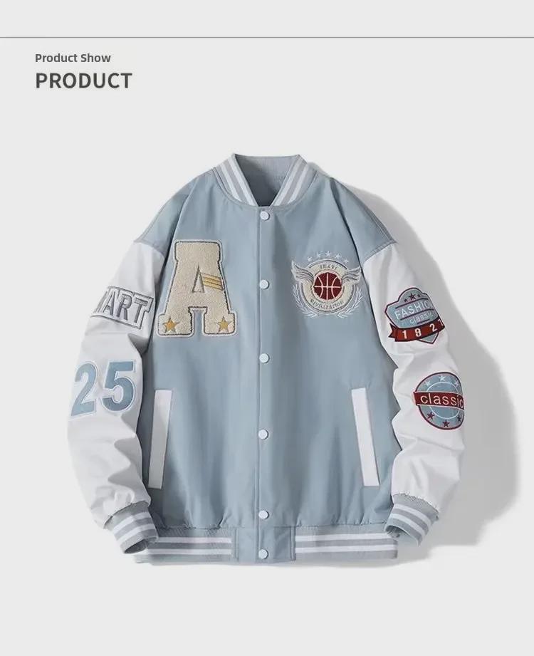 Men's Autumn Embroidered Letter Print Baseball Jacket - Loose Fit for Couples or Teen Students, Long Sleeve.